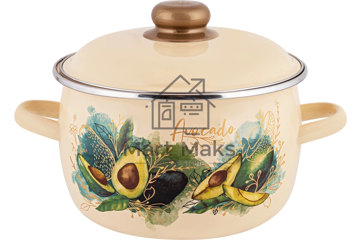 Кастрюля APPETITE 1MC221P Avocado с крышкой, сферическая эмалированная 5,5 л