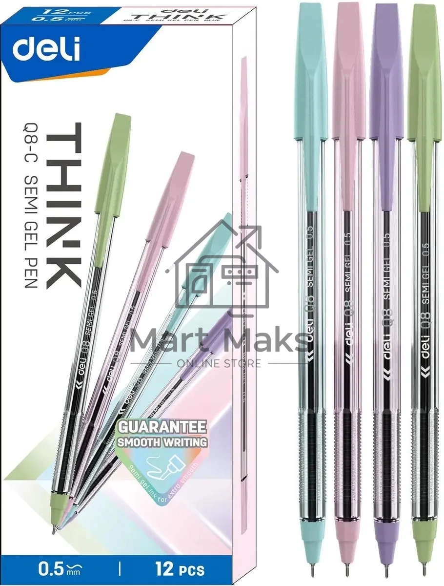 Набор ручек шариковых Deli Think EQ8-C ассорти/прозрачный, d=0.5мм, синие чернила (12шт)