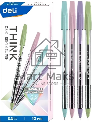 Набор ручек шариковых Deli Think EQ8-C ассорти/прозрачный, d=0.5мм, синие чернила (12шт)