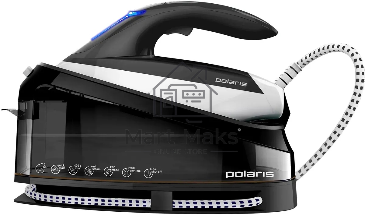 Парогенератор Polaris PSS 7510K черный/белый, 3000 Вт, 120 г/мин, 400 г/мин, 1500 мл