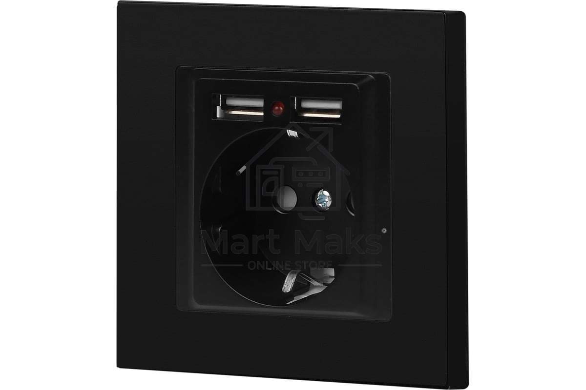 Розетка Intro Accent 6-410-05 P+E Schuko со шторками 16А-250В + 2хUSB IP20 СУ антрацит Б0063698