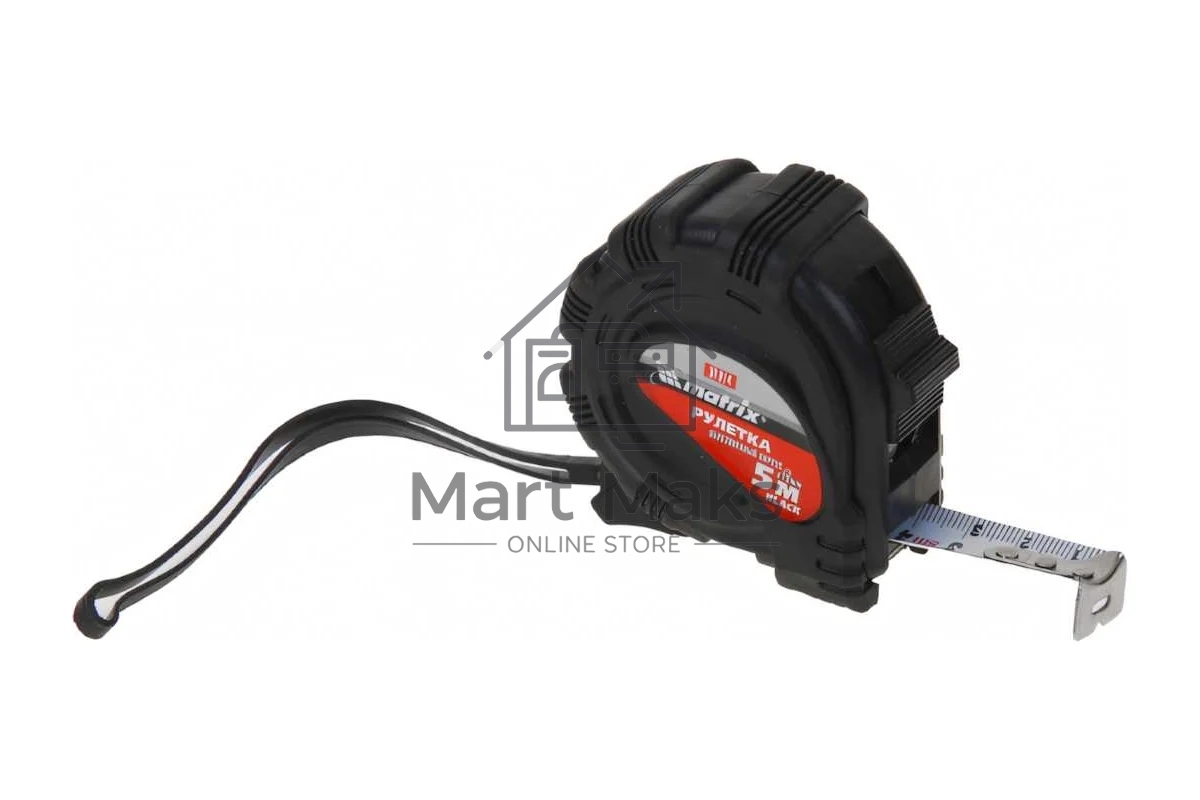 Рулетка MATRIX 31014 black 5мх19мм обрезиненный корпус