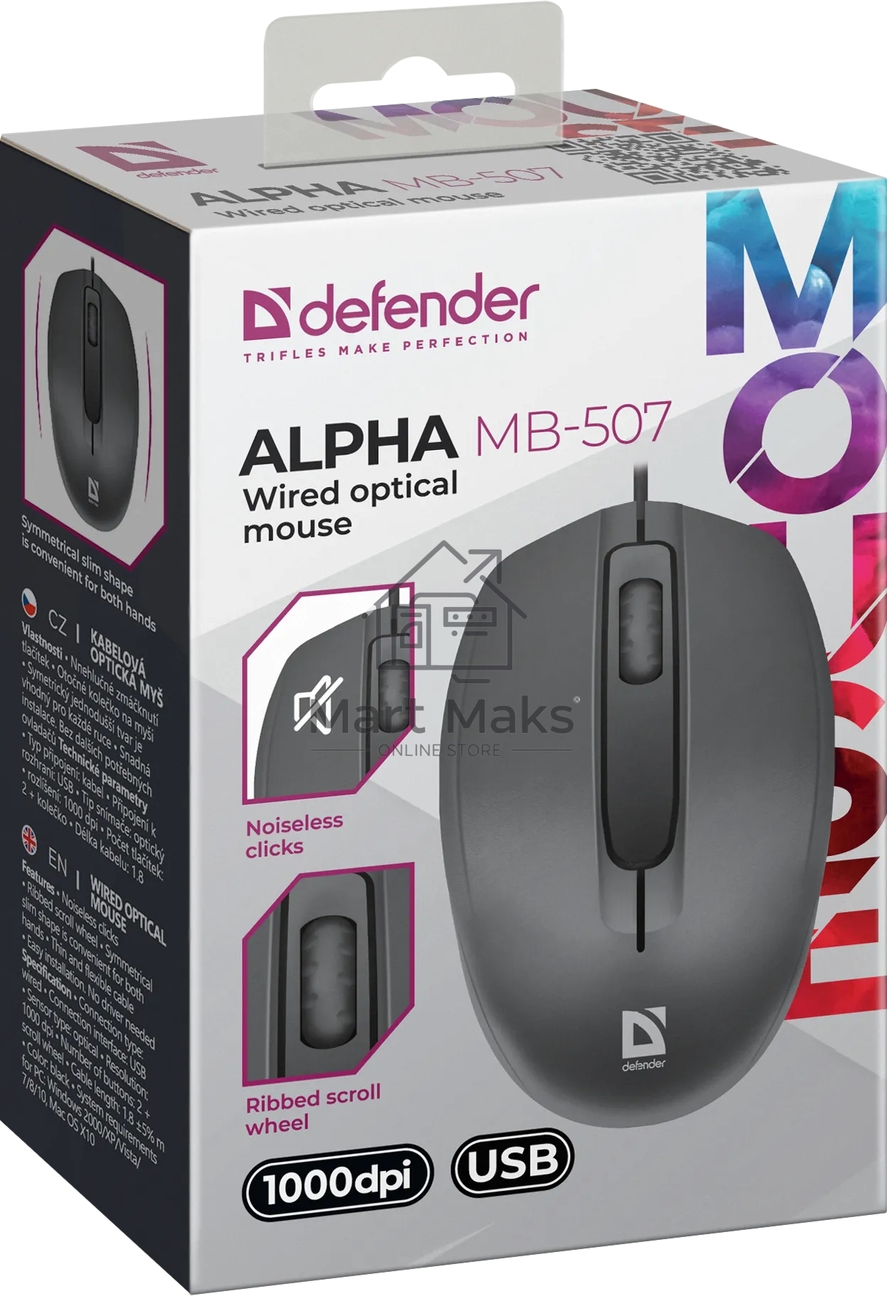 Мышь проводная Defender Alpha MB-507 черный, 1000 dpi, USB, кнопки - 3