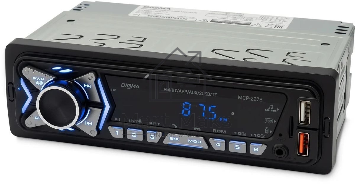 Автомагнитола Digma MCP-227B 1DIN 2x45Вт v5.0 USB 2.0 AUX 2 ПДУ