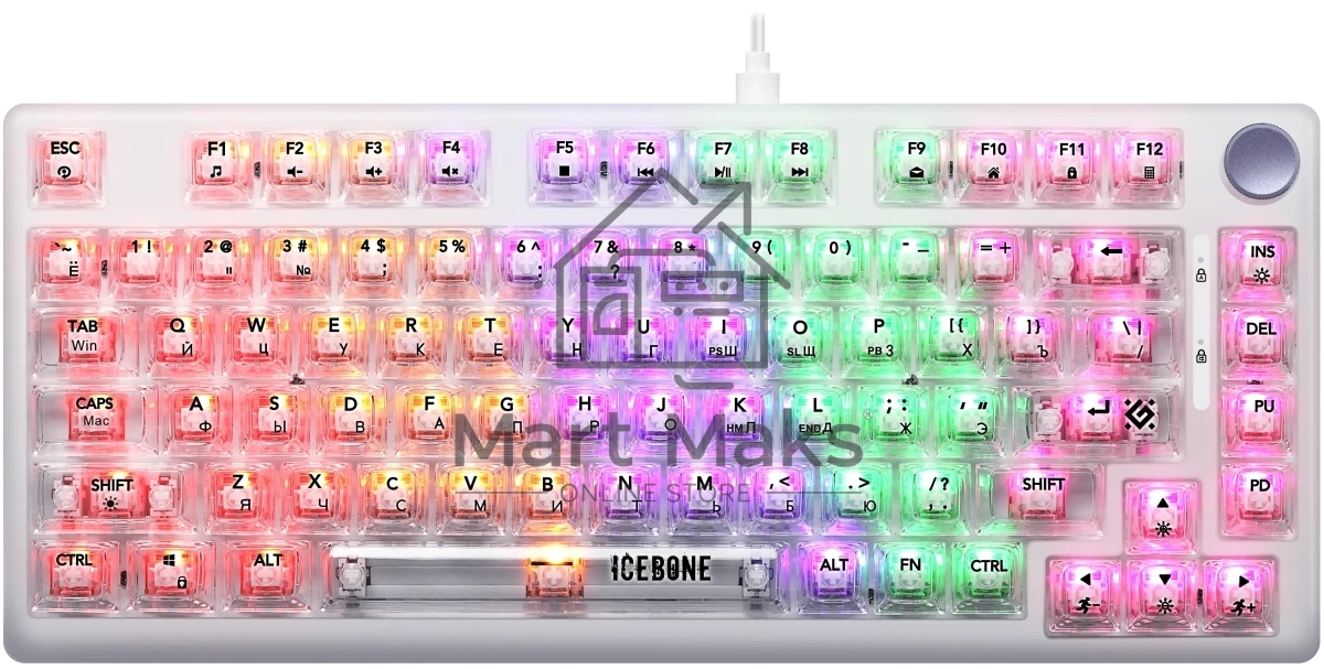 Механическая клавиатура Defender Icebone GK-354 RU,прозрач,81кн+FN,радуж,1.5м_1