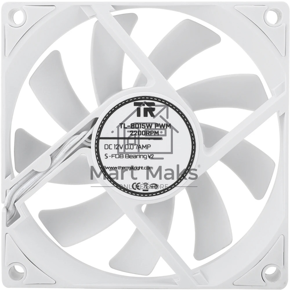 Вентилятор корпусный Thermalright TL-8015W (80x80x15mm, 4-pin PWM, 28.4CFM, 23.3dBA, 2200RPM, White)