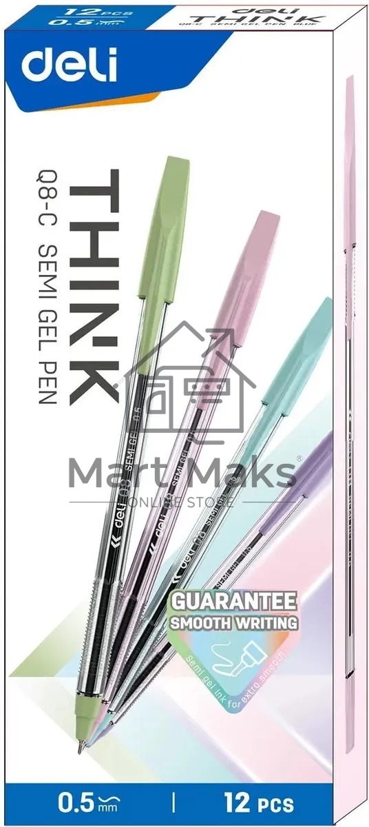 Набор ручек шариковых Deli Think EQ8-C ассорти/прозрачный, d=0.5мм, синие чернила (12шт)