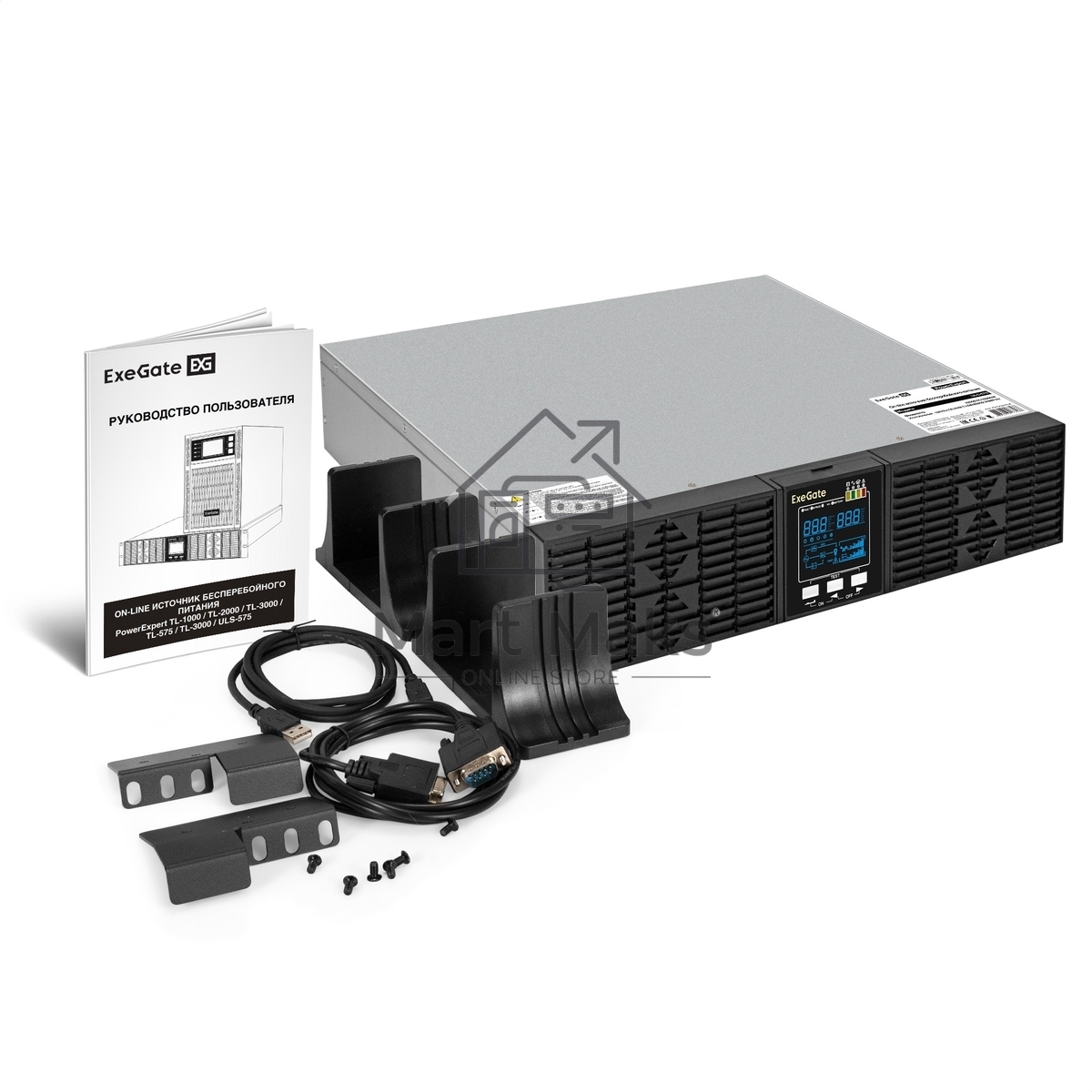 Источник бесперебойного питания On-line ExeGate PowerExpert ULS-575-10kVA.LCD.AVR.T.USB.RS232.SNMP.2U 10000VA/10000W, On-Line, PF=1, LCD, клеммы, RS232, USB, SNMP-slot, EPO, батареи внешние 192В/240В суммарной емкостью до 400Ah, Rackmount 2U/Tower, металл