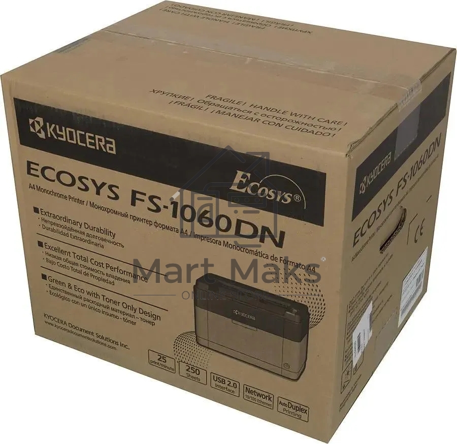 Принтер лазерный Kyocera Ecosys FS-1060dn (1102M33RU0), A4, ч/б, печ. до 25 стр/мин., 600 x 1200 dpi, USB, RJ-45