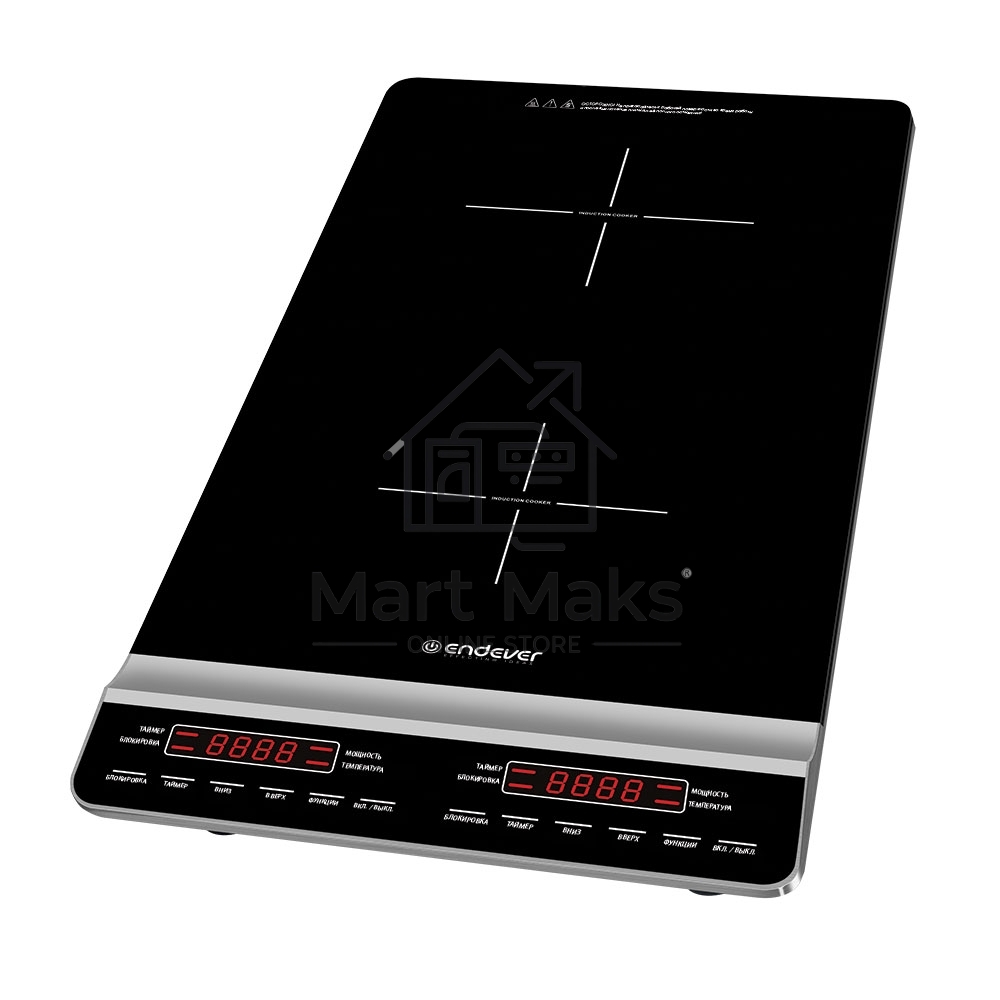 Плитка электрическая индукционного типа с двумя конфорками ENDEVER Skyline IP-67, черный, мощность 1800 Вт+1300 Вт, диаметр посуды 12-26 см, 2 шт/уп