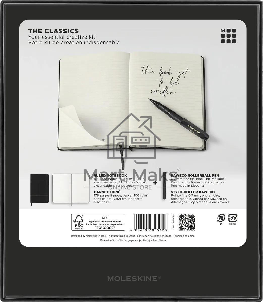 Набор Moleskine блокнот/ручка блокнот: Classic Large линейка черный