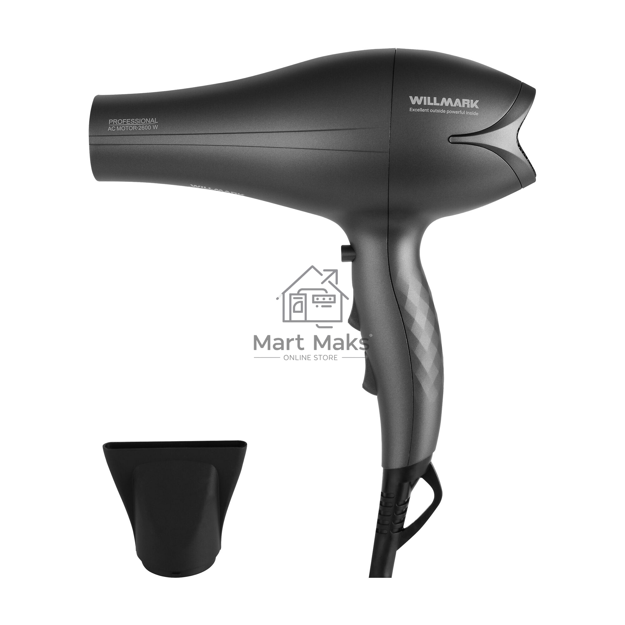 Фен WILLMARK WHD-2322AI графитовый, 2600 Вт, ионизация