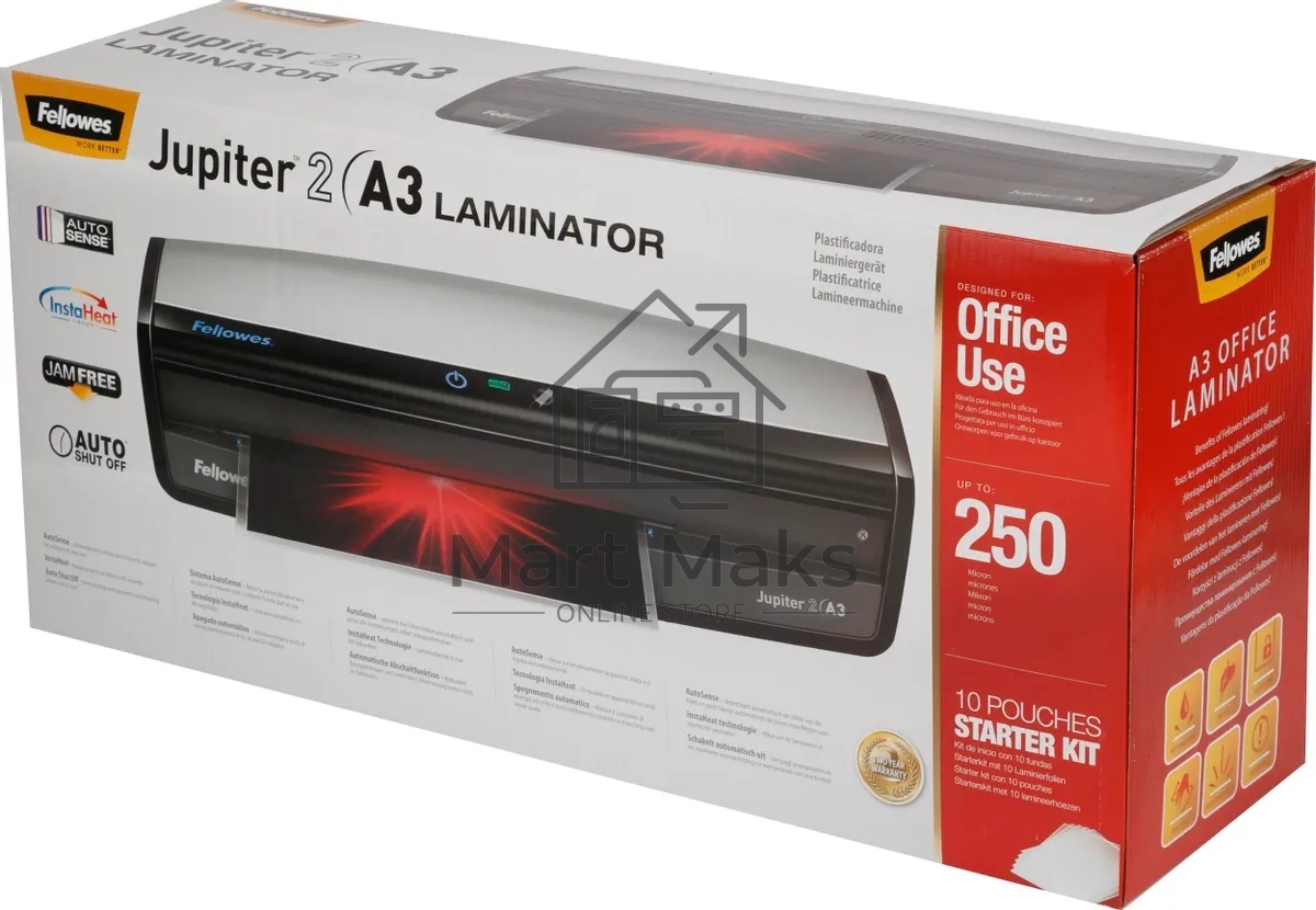 Ламинатор Fellowes Jupiter A3 FS-57484 75-250 мкм, до 140 см/мин, нагрев 60 сек, AutoSense, APTS, 6 валов