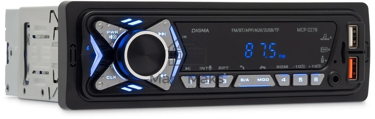Автомагнитола Digma MCP-227B 1DIN 2x45Вт v5.0 USB 2.0 AUX 2 ПДУ