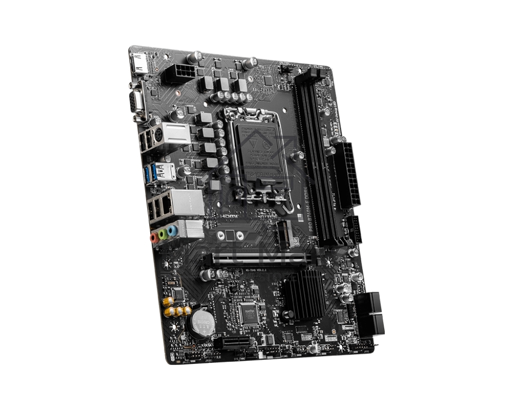 Материнская плата MSI PRO B760M-E DDR4, LGA 1700, Intel B760, 2xDDR4, 4xSATA, 1xM.2, 1xPCIe 4.0 x16, 1xPCIe 4.0 x1, 1xHDMI, 1xVGA, 1x1Gb LAN, 2xUSB-A 3.2 Gen 1, 4xUSB-A 2.0, 3x3.5 мм, 7.1, mATX