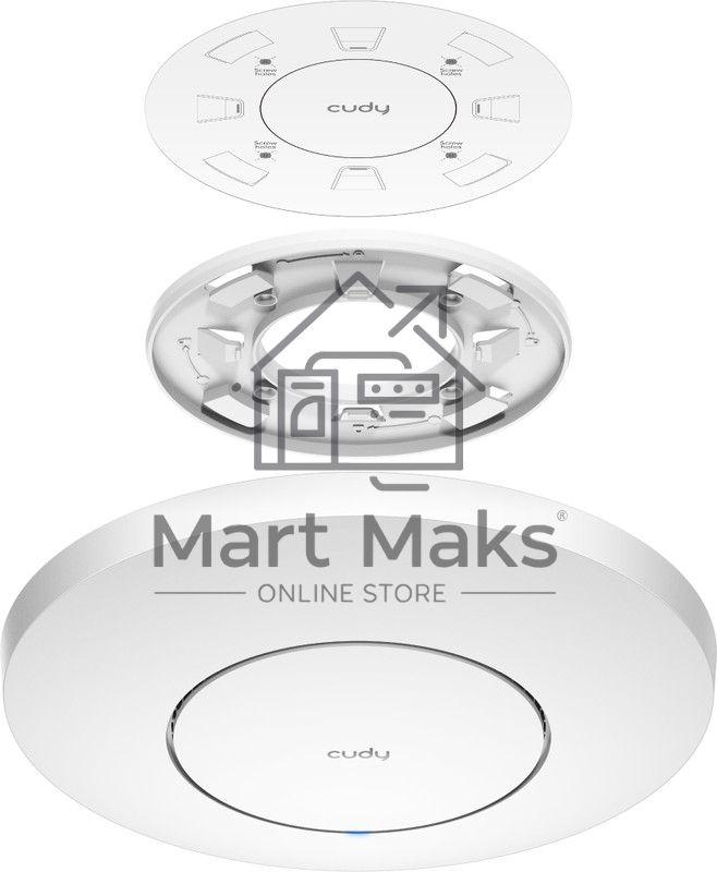 Точка доступа CUDY AC1200 Dual Band Gigabit Ceiling Mount Access Point, MT7621DAN+MT7613B+MT7603E, 867Mbps at 5GHz + 300Mbps at 2.4GHz, 1 x GbE RJ45 Port, Support 12V DC or 802.3af PoE or Passive PoE, Internal Antennas, 48V passive PoE adapter included, C