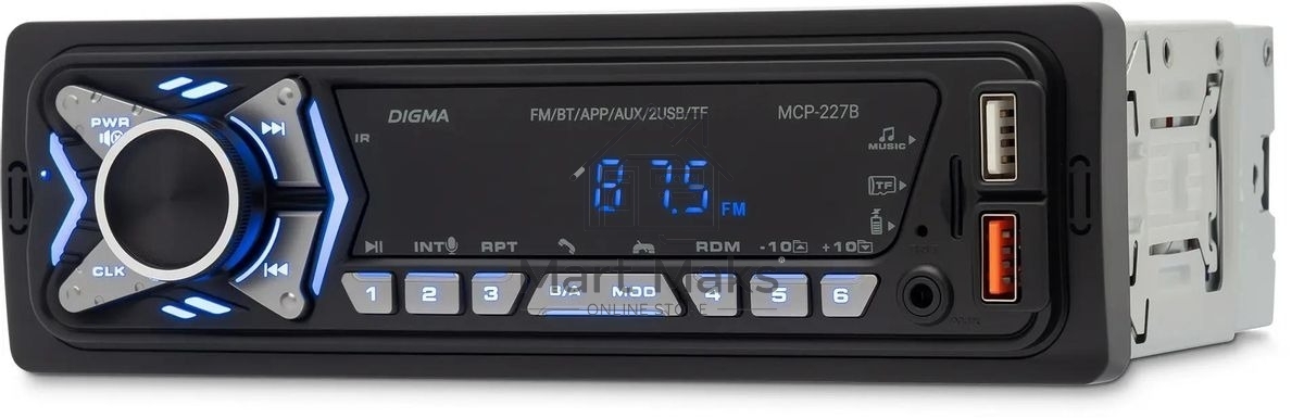 Автомагнитола Digma MCP-227B 1DIN 2x45Вт v5.0 USB 2.0 AUX 2 ПДУ