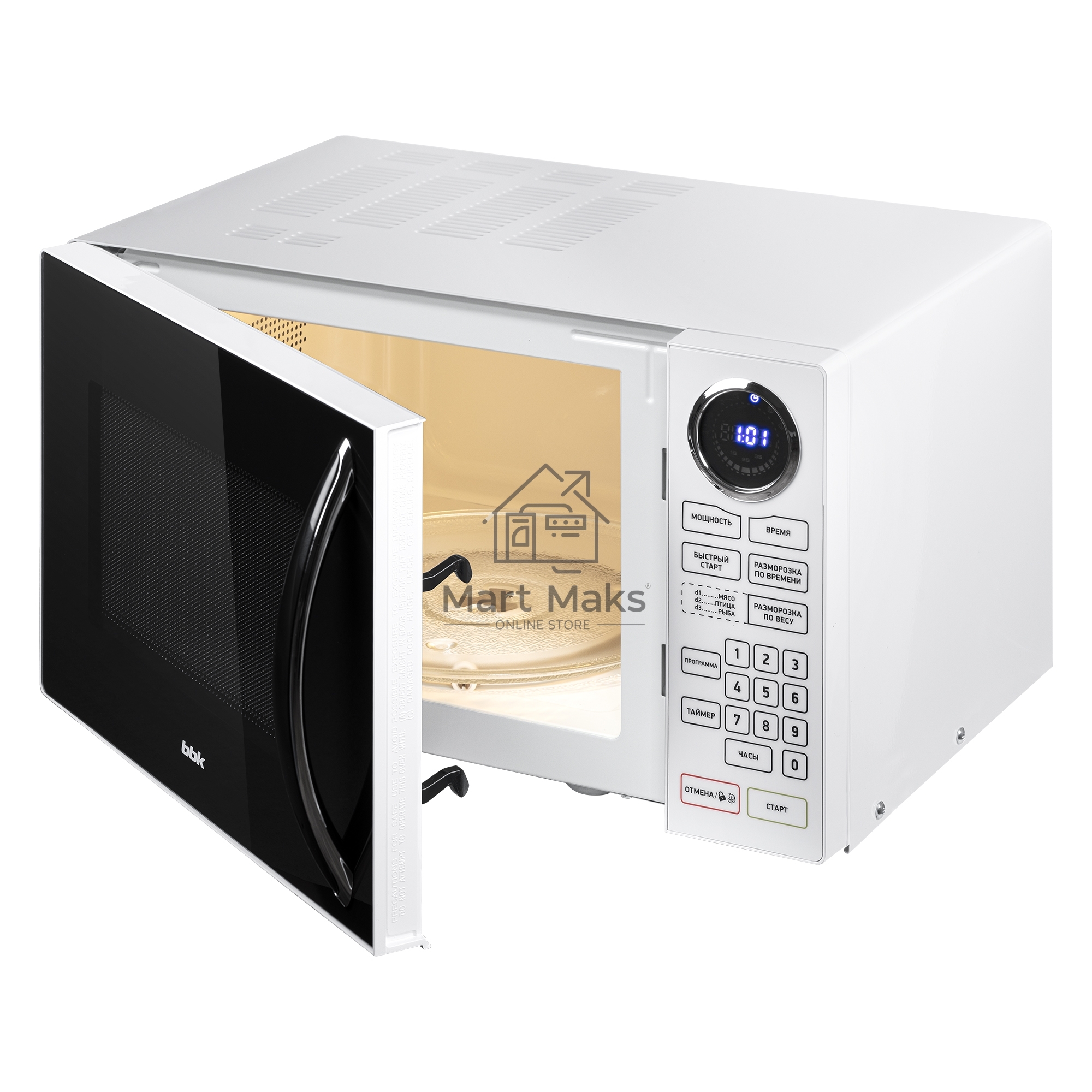 Микроволновая печь BBK 23MWS-916S/BW черный/белый, 23 л, 900 Вт, сенсор