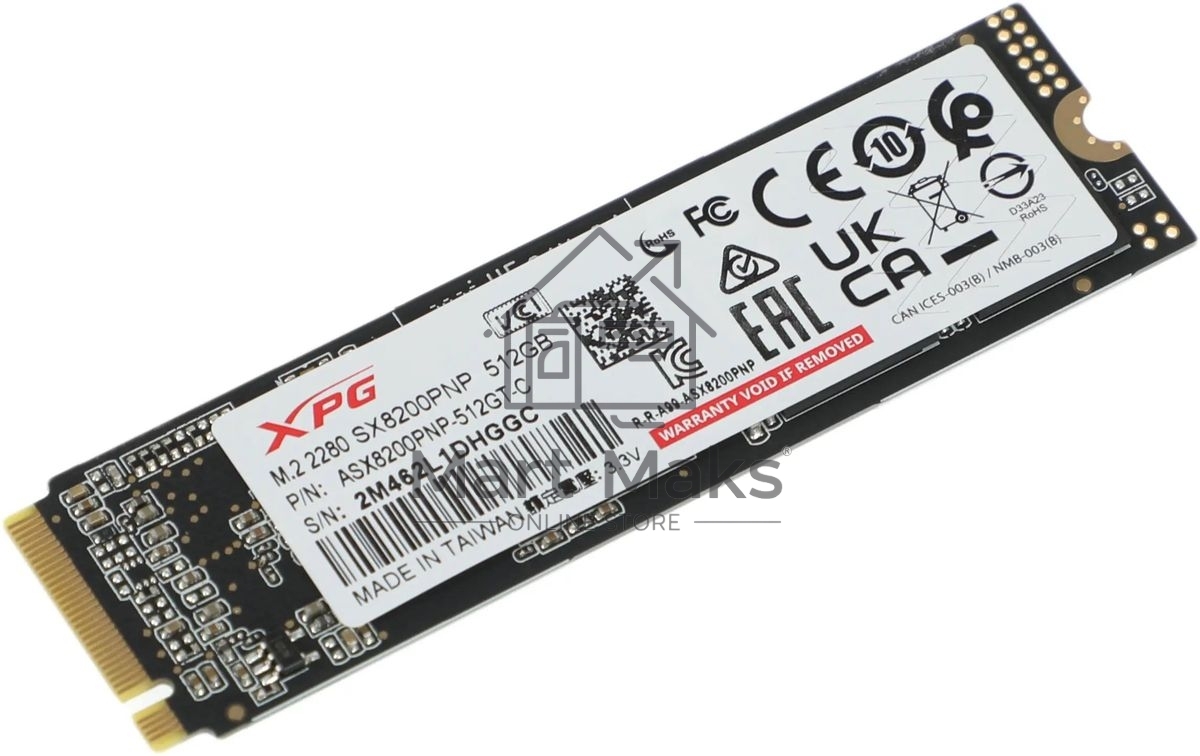 Накопитель SSD XPG SX8200 Pro, 512 ГБ, PCIe 3.0 x4, M.2 2280, NVMe, R/W 3350/2350, с радиатором