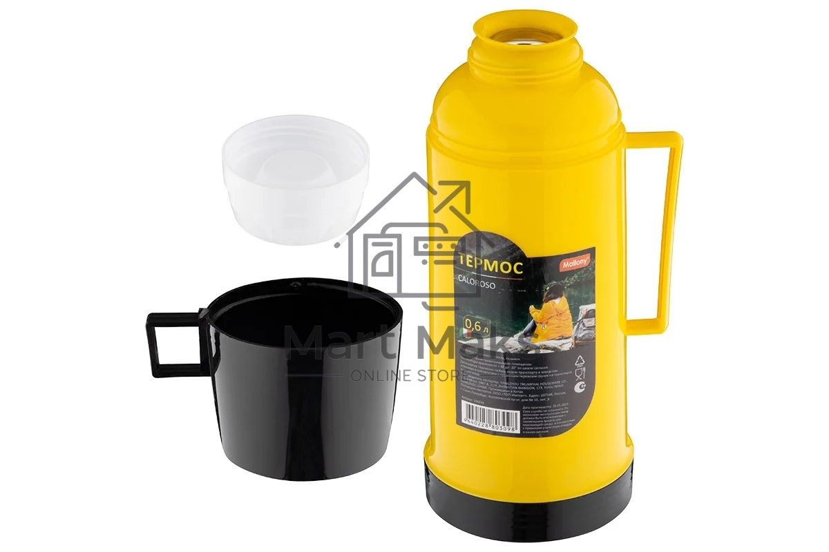 Термос в пластиковом корпусе со стеклянной колбой MALLONY CALOROSO, 0,6 л (106034)