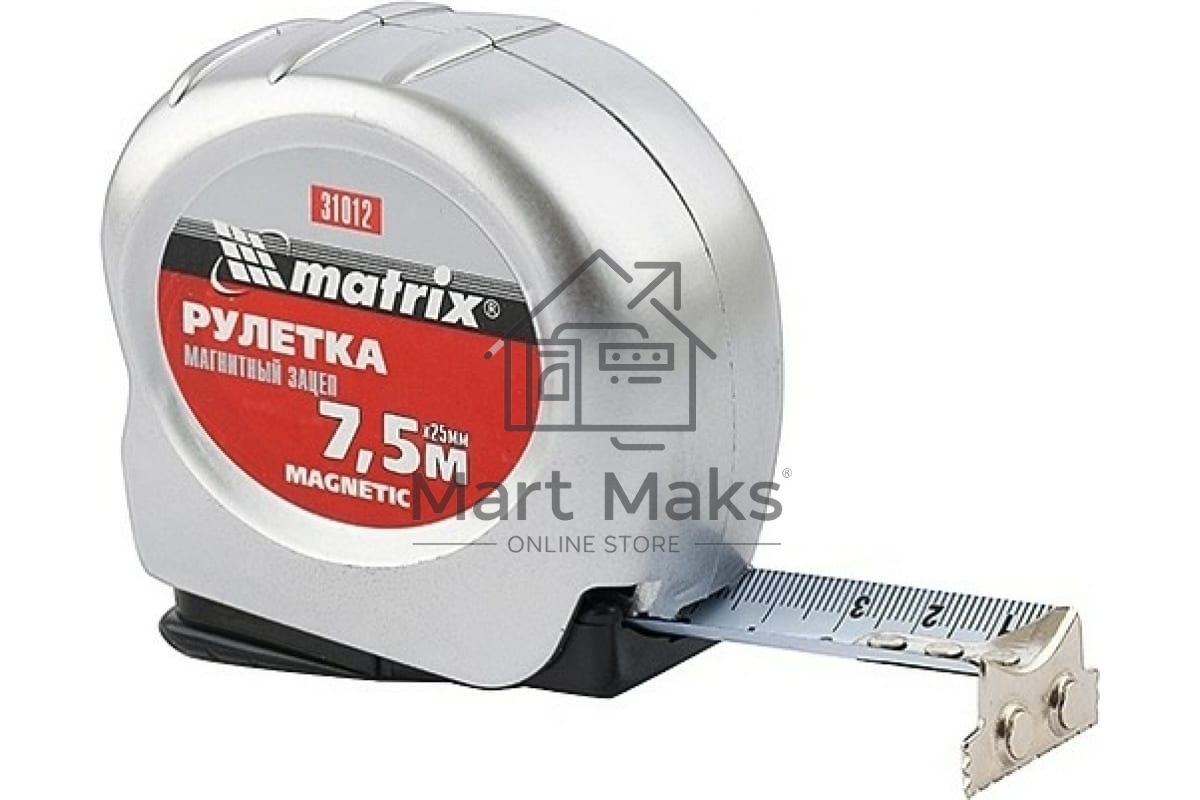 Рулетка MATRIX Magnetic, 7,5 м х 25 мм, магнитный зацеп 31012