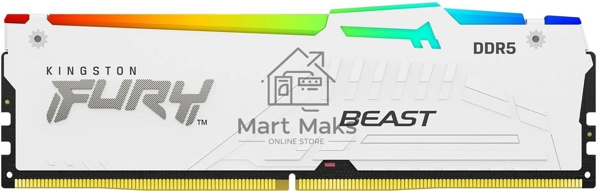 Оперативная память Kingston Fury Beast, DDR5, 16GB (1x16GB), 5200MHz, CL40, DIMM, с радиатором, RGB, белый