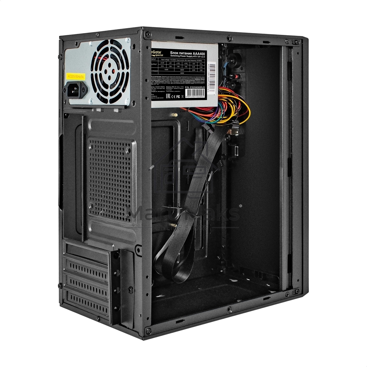 Компьютерный корпус Minitower ExeGate BAA-308UC-AAA400 (mATX, БП AAA400 с вент. 8см, 1*USB+1*USB3.0+1*TypeC, HD Audio, черный)