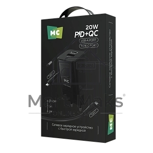 Зарядное устройство MORE CHOICE (4620202555786) NC85a 1USB+1Type-C 3.0A PD 20W+QC3.0 Type-C Type-C, черный