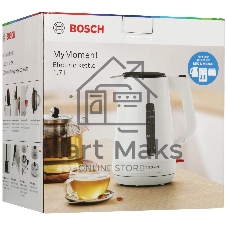 Электрочайник Bosch TWK1M121 белый, 1.7 л, 2400 Вт, скрытый нагревательный элемент