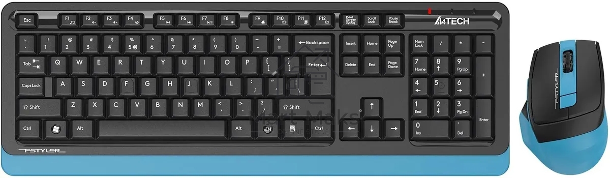 Комплект клавиатура+мышь A4Tech FStyler FG1035 беспроводной, USB, 2000 DPI, чёрный/синий