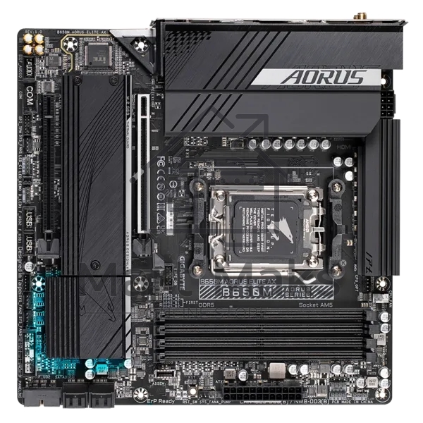 Материнская плата Gigabyte B650M AORUS ELITE AX, AM5, AMD B650, 4xDDR5, 4xSATA, 2xM.2, 1xPCI-E 5.0 x4, 1xPCI-E 4.0 x16, 1xHDMI, 1xDP, 1x 2.5Gb LAN, 4xUSB-A 2.0, 5xUSB-A 3.2 Gen 1, 2xUSB-A 3.2 Gen 2, 1xUSB-C 3.2 Gen 2, 2x3.5 мм, 7.1, Micro-ATX