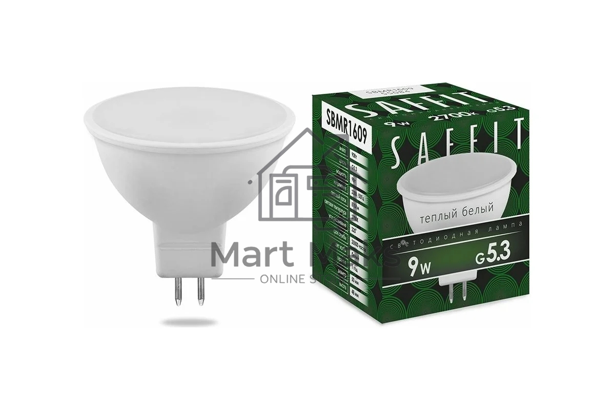 Лампа светодиодная SAFFIT SBMR1609 (55084) 9 вт 230в GU5.3 теплый