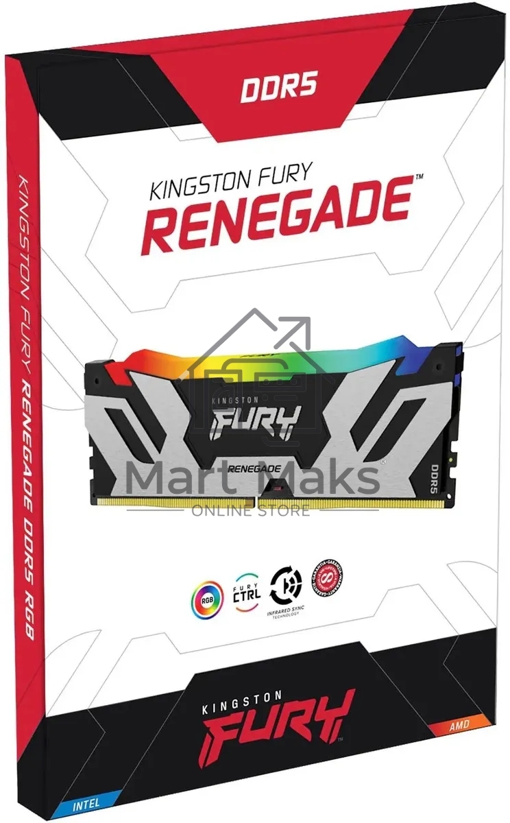 Оперативная память Kingston Fury Renegade, DDR5, 16GB (1x16GB), 7600MHz, CL38, DIMM, с радиатором, RGB, серебристый