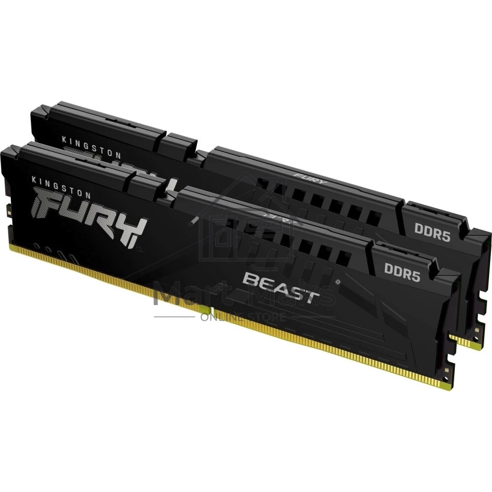 Оперативная память Kingston Fury Beast, DDR5, 32GB (2x16GB), 6400MHz, CL32, DIMM, с радиатором, черный