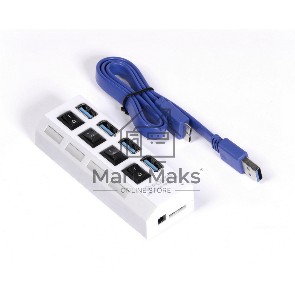 USB-хаб Smartbuy (SBHA-7304-W) USB 3.0 хаб + выкл., 4 порта, белый