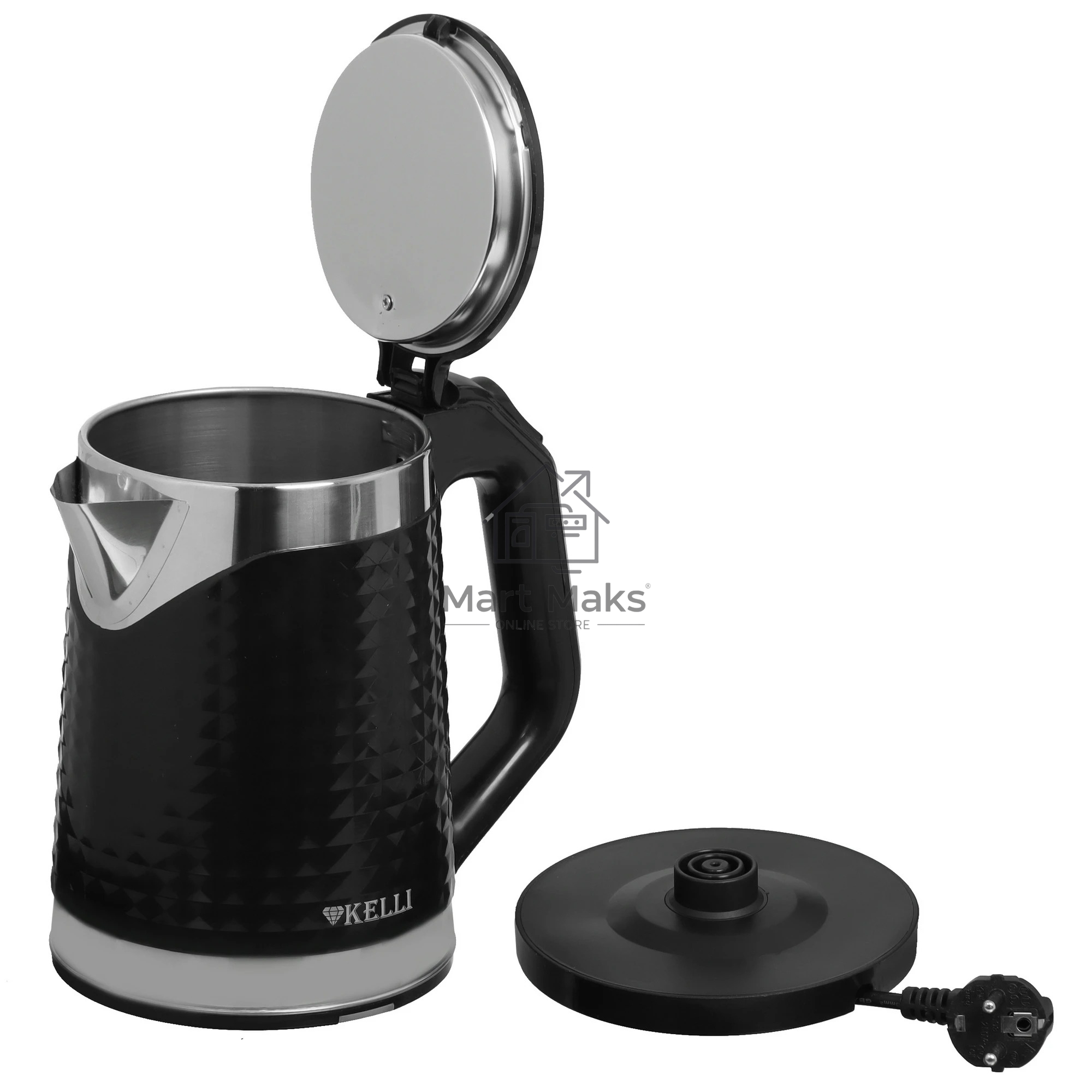 Чайник электрический Kelli KL-1372B 1.8 л, нержавейка+пластик, черный (12)