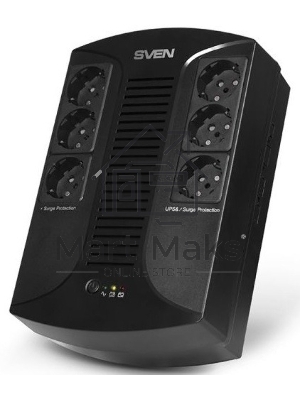 Источник бесперебойного питания SVEN UP-L1000E 1000VA/500W (6 розеток: 3х UPS/сетевой фильтр+3 x сетевой фильтр)