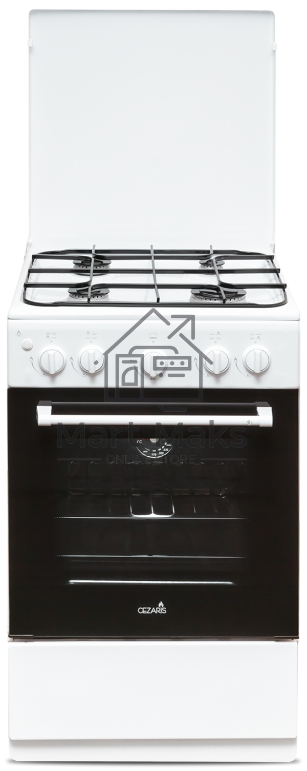 Плита газовая Cezaris ПГ 2150-02 белый, конфорок 4 шт, духовка 43 л, 51 см x 85 см x 55 см