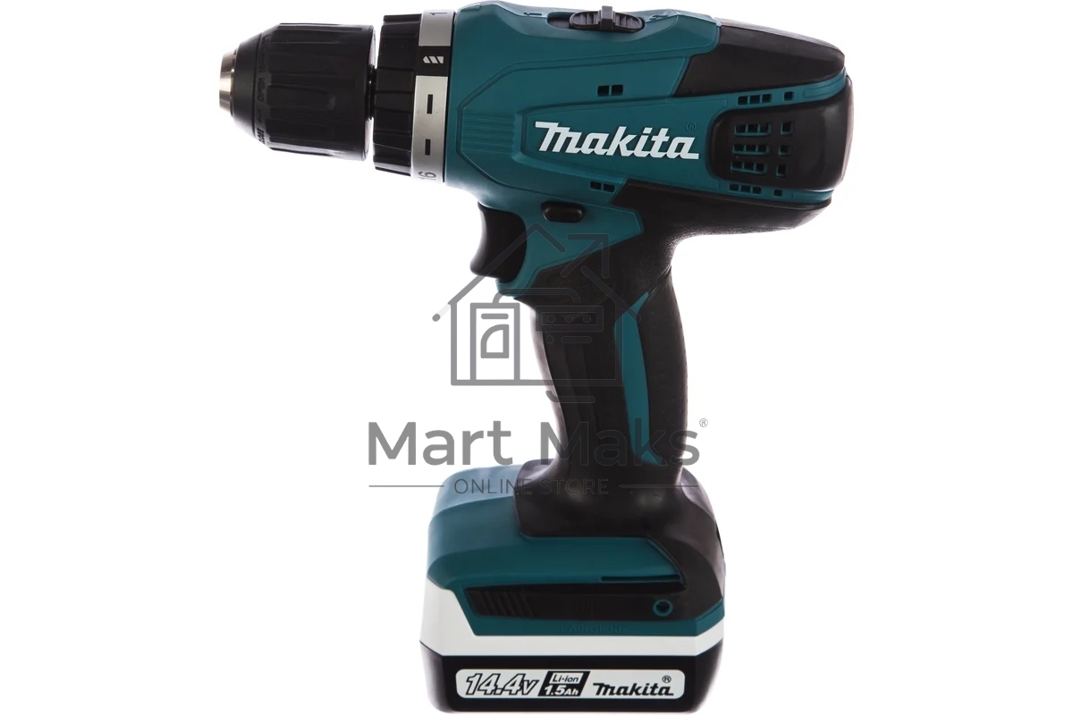 Дрель-шуруповерт Makita DF347DWE Дрель ак, 14.4В,2х1.5Ач Li-ion,БЗП-10мм,0-400\0-1400об\м,30\15Нм,1.4кг,чем,G-серия
