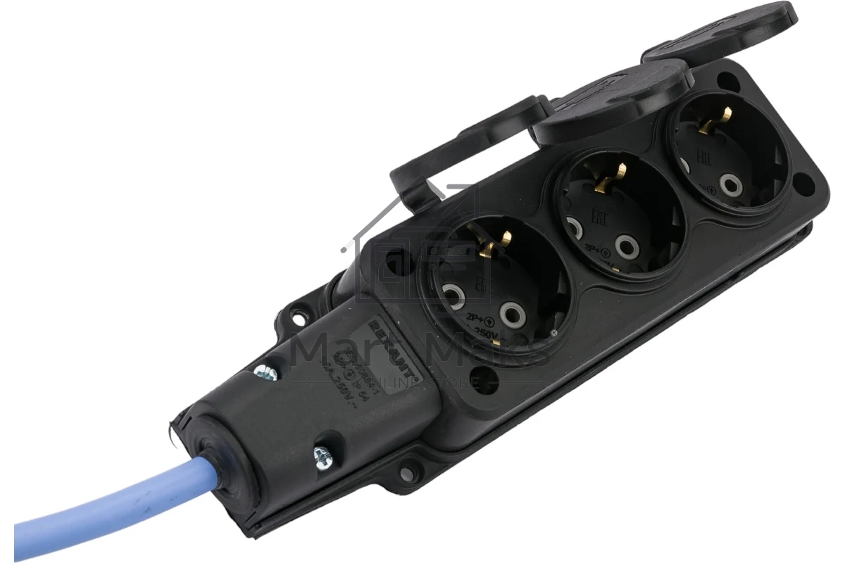 Удлинитель морозостойкий Gembird PC-3GF-R-10(IP) черный/синий, 10 м, 3 розетки, 3500 Вт
