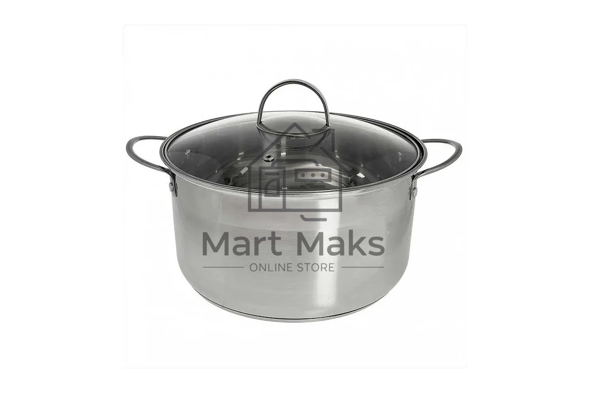 Кастрюля WEBBER BE-350/2 6,1 л, 24 см, из нержавеющей стали со стеклянной крышкой