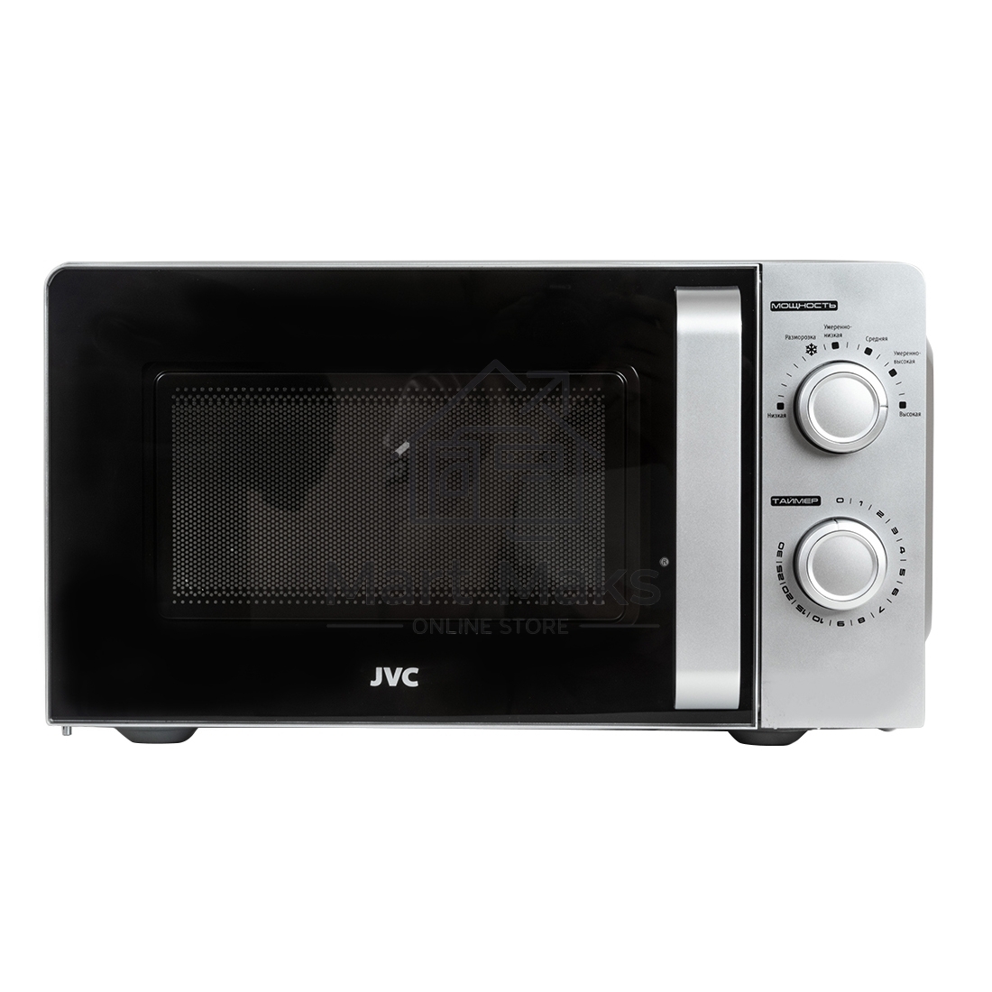Микроволновая печь JVC JK-MW140M серебристый, 20 л, 700 Вт, переключатели - поворотный механизм