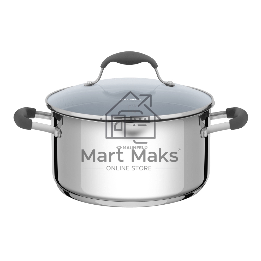 Кастрюля Maunfeld LAURA MCS40S08GR из нержавеющей стали со стеклянной крышкой, 22 см, 4 л.