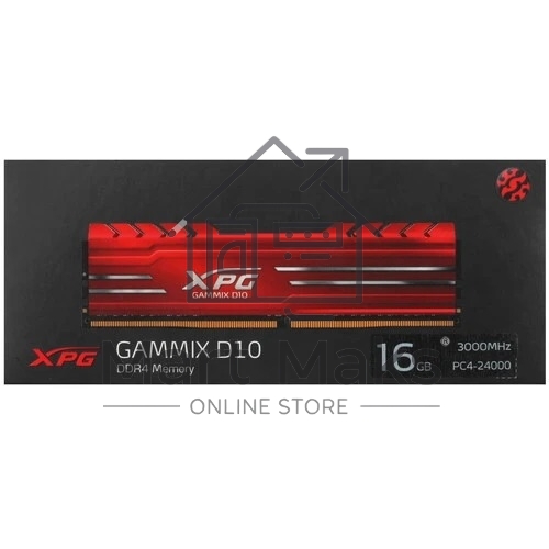 Оперативная память XPG Gammix D10, DDR4, 16GB (1x16GB), 3000MHz, CL16, DIMM, с радиатором, красный