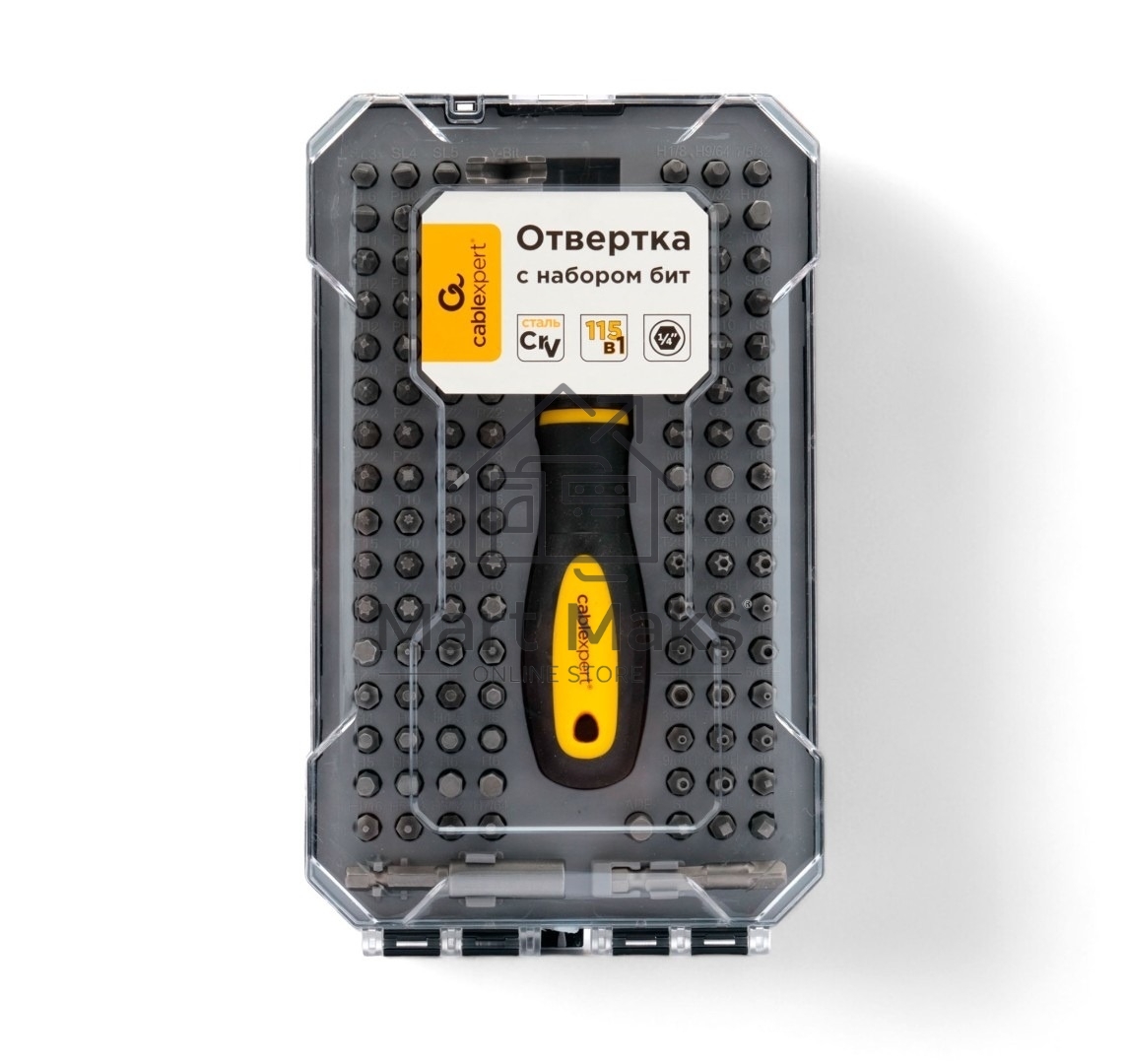 Отвертка с набором бит Cablexpert TK-SD-372, 115 предметов, сталь CrV, реверсивный механизм, пластиковый кейс