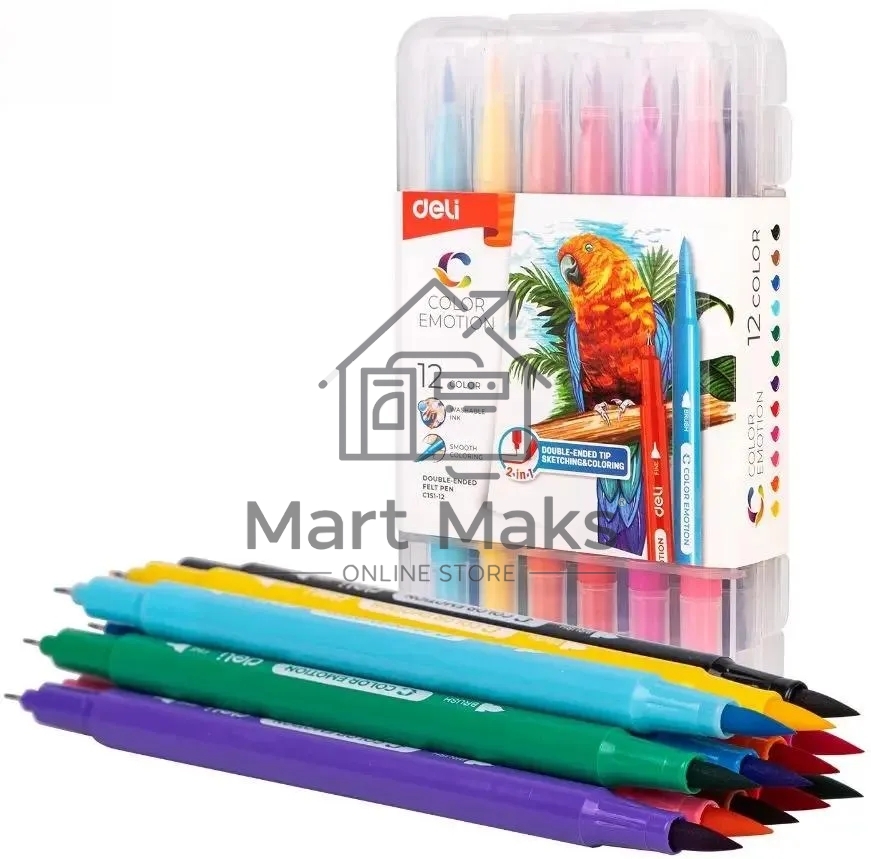 Фломастеры Deli EC151-12 Color Emotion 12 цветов, пластиковая коробка (12шт)