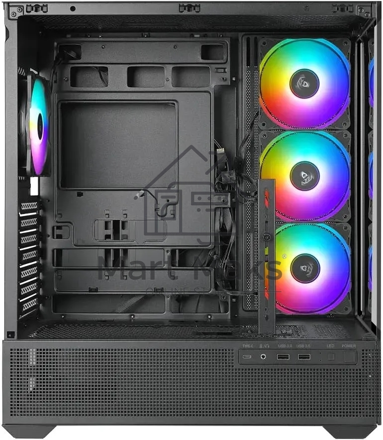 Компьютерный корпус Azza TIARA черный без БП ATX 4x120mm 2xUSB3.0 1xUSB3.1 audio bott PSU