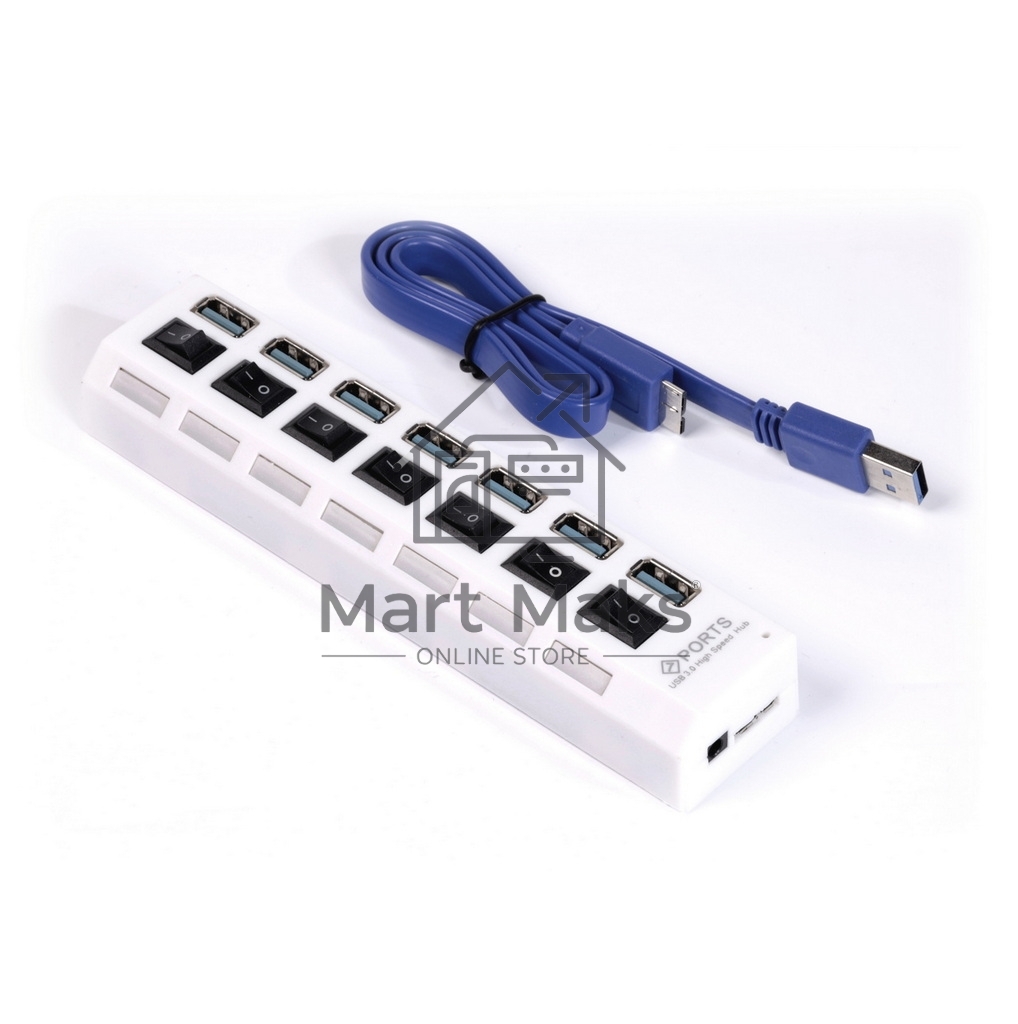 USB-хаб SMARTBUY (SBHA-7307-W) USB 3.0 хаб + выкл., 7 портов, белый