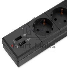 Удлинитель с сетевым фильтром 6х1.8 м с заземл. 10А IP20 BU-SP1.8 USB 2A CCA 3х0.75 2USB черный BURO 992310