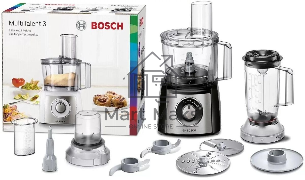 Кухонный комбайн Bosch MCM3501M 800 Вт, Скорости: 2, Блендер 1 л, Чаша 2.3 л, Цвет черны/серебристый